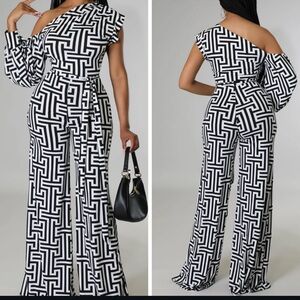 Black and White Geometric Women's Jumpsuit